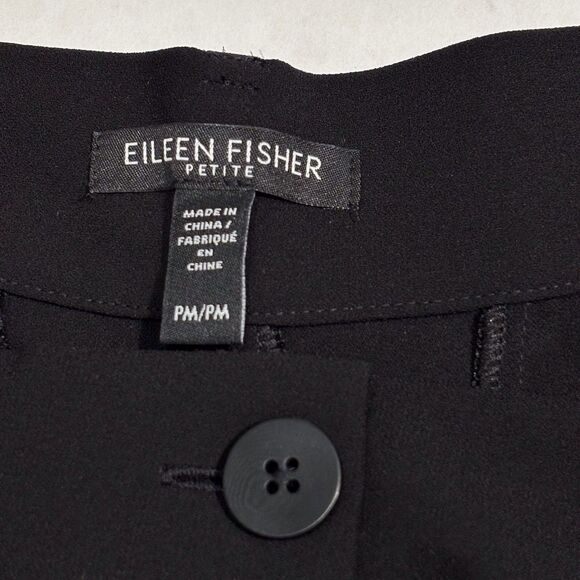 Eileen Fisher Silk Tapered Ankle Pants Black Georgette Crepe PM Medium Petite - Picture 8 of 9